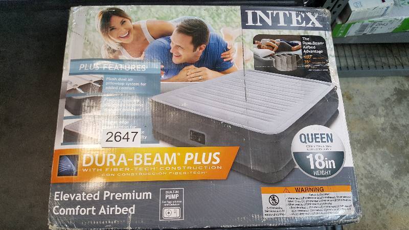 lot 2647 image: Intex Comfort Plush Raised Airbed w Pump - Queen
