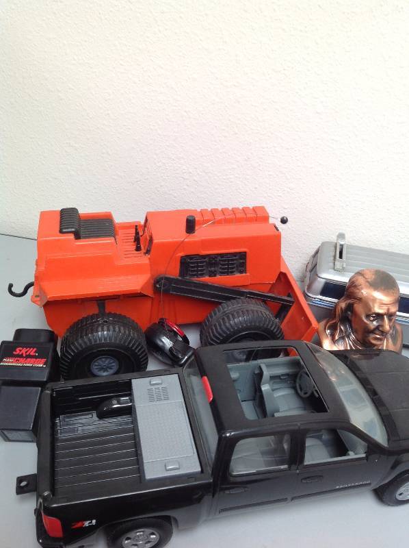 Toy Cars, Boxster Truck and metal van and a Franklin head
