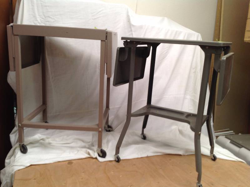 lot 87 image: Vintage Two Little Metal Stands With Leaves and Wheels