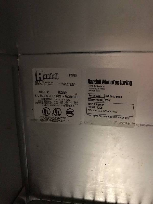 Randell 60 Refrigerated Prep Table on Wheels, Model 8268M, 115V.