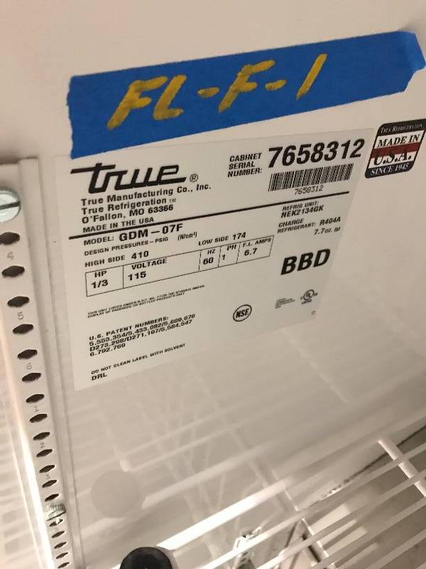 True Glass 1 Door Freezer, Model GDM-07F, 115V, 1 PH, 24x23x37.5 White