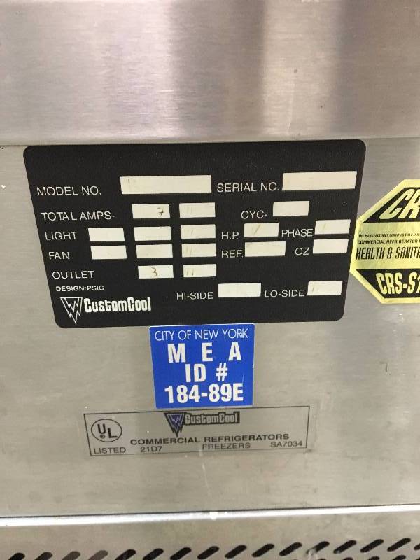 Custom refrigeration, refrigerated merchandiser, 115 volts, 7 amps, sliding rear glass doors, 48x34x52H,