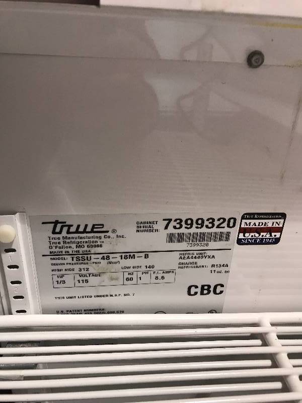 True 48 Refrigerated Prep Table on Wheels, Open Top, Model TSSU-48-18M-B, 115V, Runs and Cools