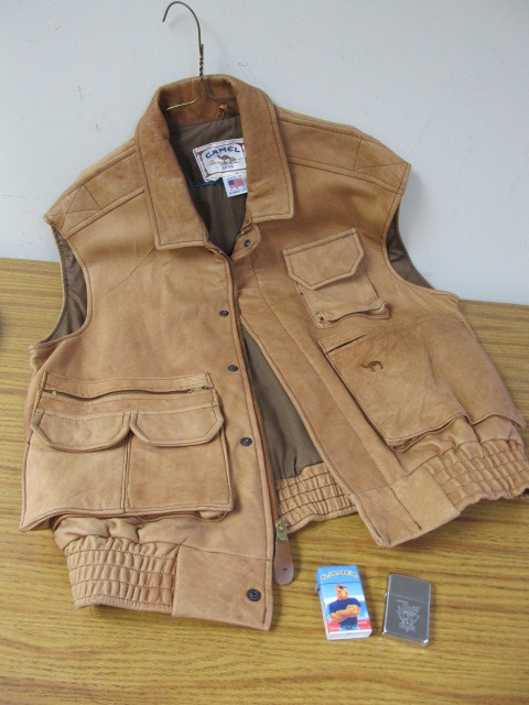 lot 56 image: Vintage CAMEL Cigarettes Vest w 2 Lighters