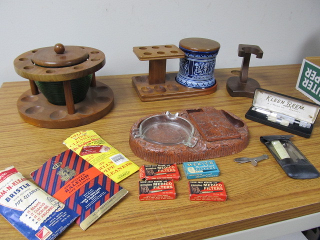 lot 108 image: Lot of Quality Vintage Pipe Racks Tobacco Jars etc