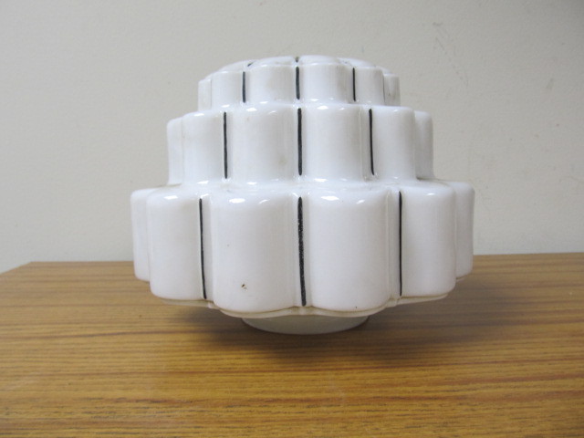 lot 100 image: Orig Vintage Deco Milk Glass Skyscraper Light Fixture