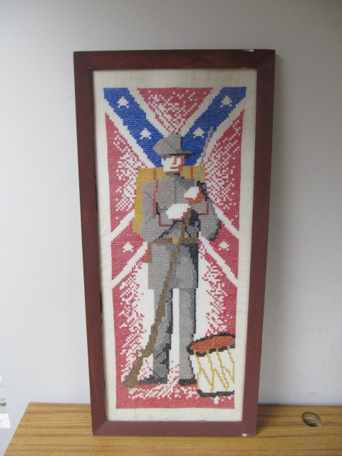 lot 140 image: Vintage Confederate Soldier Framed Needlepoint 
