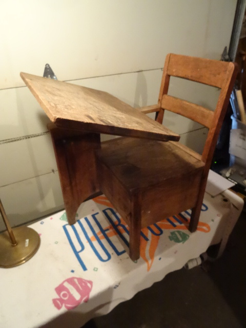 Antique student desk. Side drawer. ...