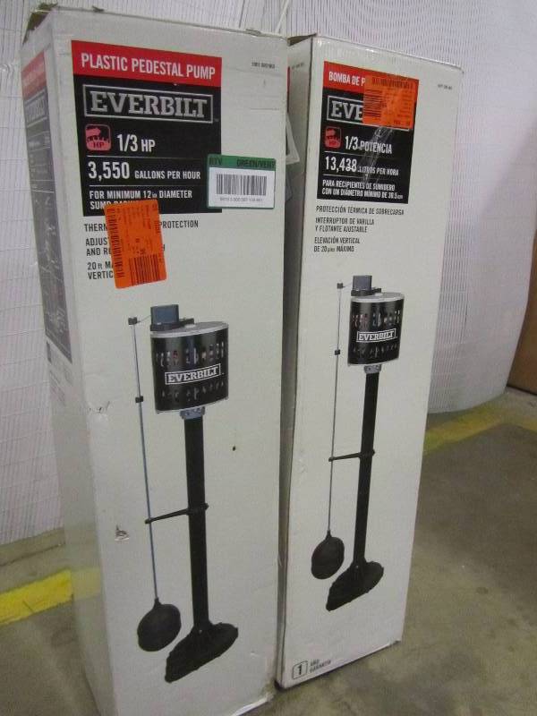 lot 34 image: Everbilt 13 HP Pedestal Sump Pump quantity of 2