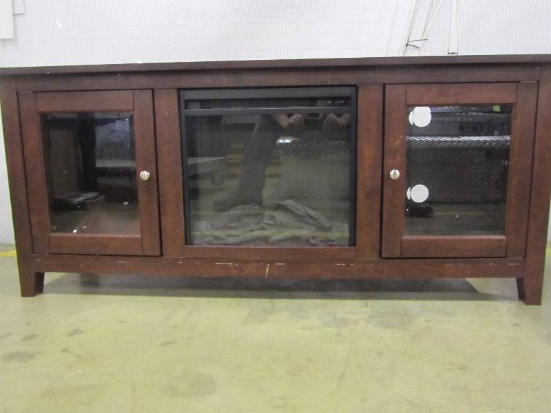 lot 44 image: Walker Edison Furniture Company 58 in. Wood Media TV Stand Console with Fireplace