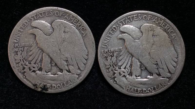 1929 S & 1934 S Walking Liberty Silver Half Dollars