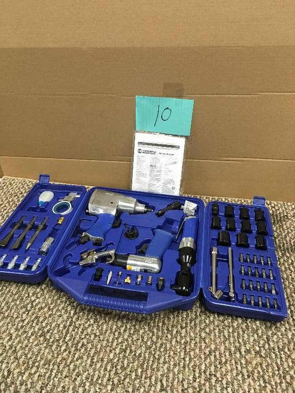 lot 10 image: Campbell Hausfeld Air Tool Kit, 62 piece count. Open Box not used