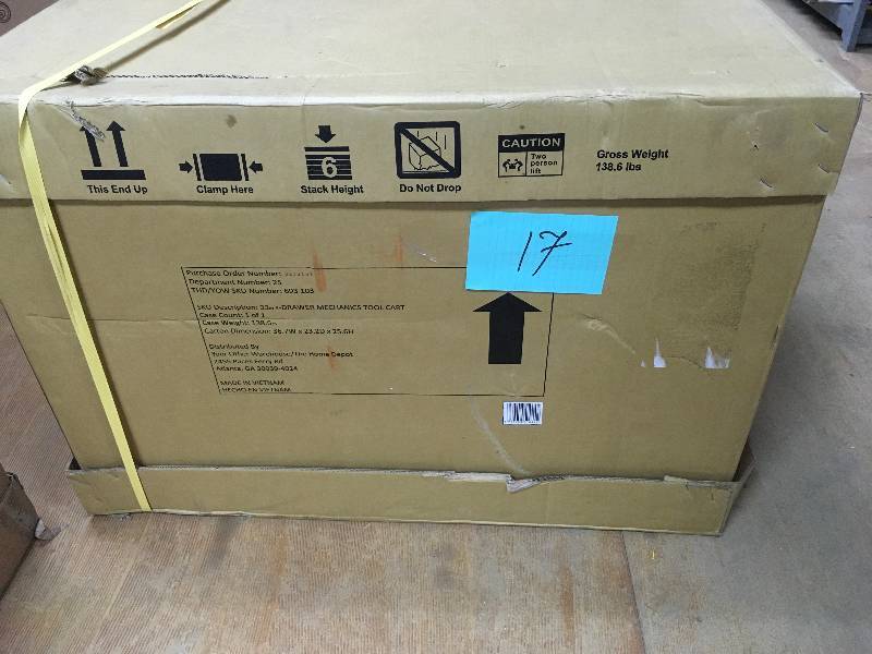 lot 17 image: Husky 33 in 4-Drawer Mechanics Tool Cart. Black BlackGlossy. New Open Box