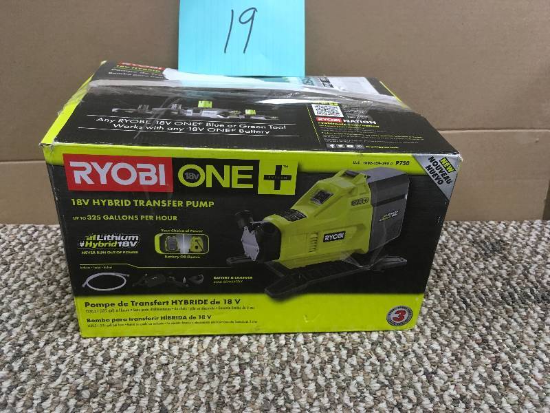 lot 19 image: RYOBI One Plus 18V Hybrid Transfer Pump. in like new conditions