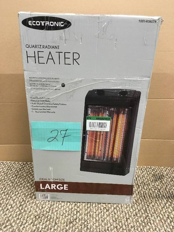 lot 27 image: Ecotronic 1500-watt 2-element Infrared Electric Portable Heater. tested working