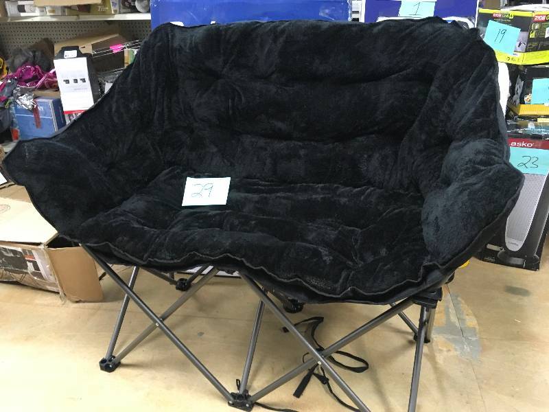 lot 29 image: Mainstays Plush Loveseat, Black.