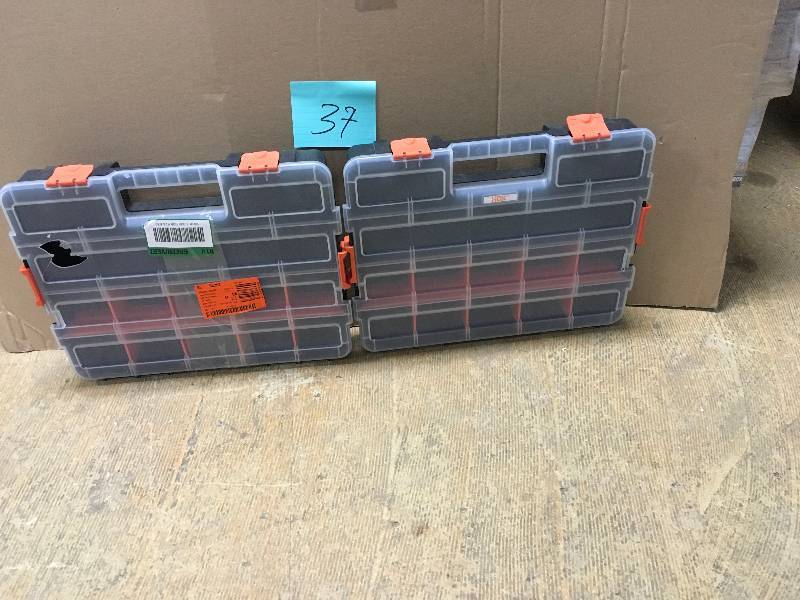 lot 37 image: HDX 15-Compartment Interlocking Small Parts. Organizer in Black (2-Pack). New Open Box