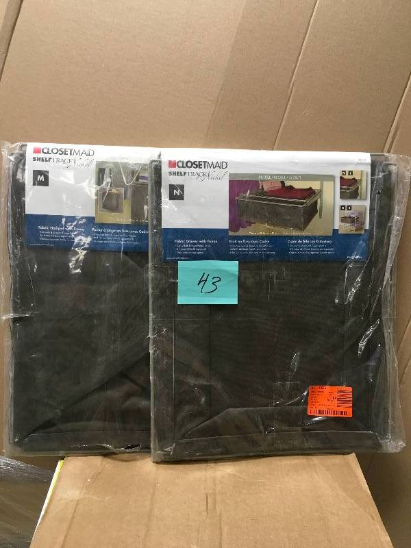 lot 43 image: Closetmaid ShelfTrack 7 in. Canteen Fabric Drawer with Frame. Lot of 2 New Open Box