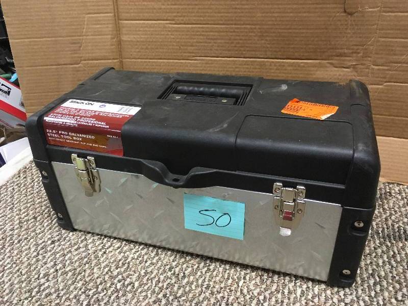 lot 50 image: Stack-On 22 Tread Plate Tool Box DXG-22-1. New Open Box