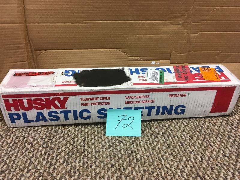 lot 72 image: Husky 8 ft x 100 ft. Clear 3-mil. Plastic Sheeting. New Open Box