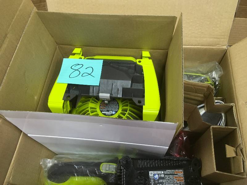 lot 82 image: RYOBI One Plus 18-Volt One Radio, Fan and Vac Kit. in like New conditions