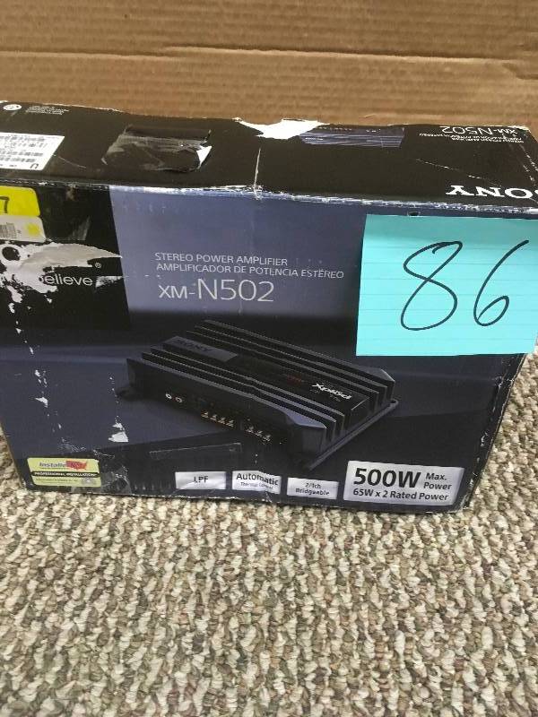 lot 86 image: Sony 500W MAX Power Amp, missing wiring cables, New Open Box