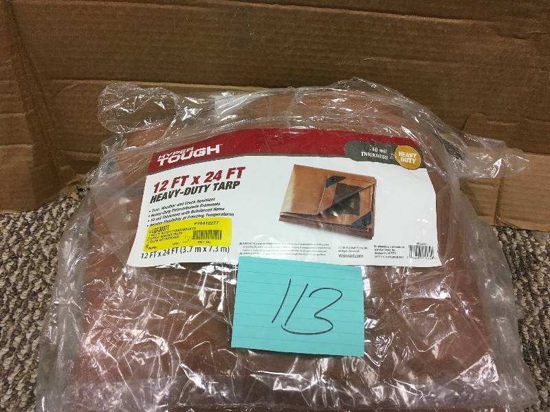 lot 113 image: Hyper Tough 12 x 24 Heavy Duty tanBrown Tarp. New Open Box