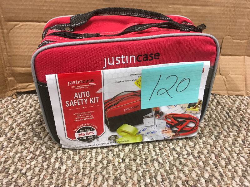 lot 120 image: Justin Case Travel Pro Auto Safety Kit. New Open Box