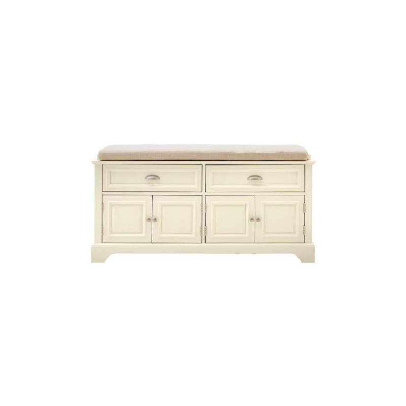 Sadie ivory storage bench woven lin...