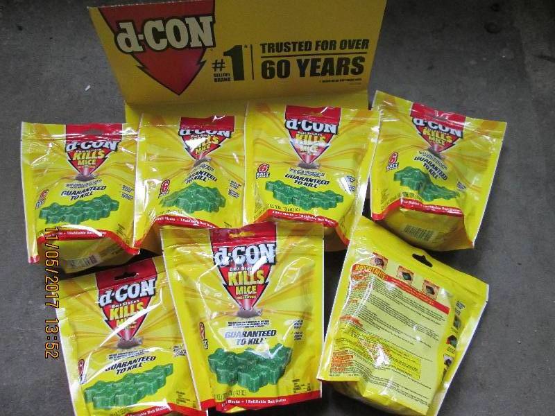 Lot of 7 packs of 6 D-con mouse poison baits and one bait station