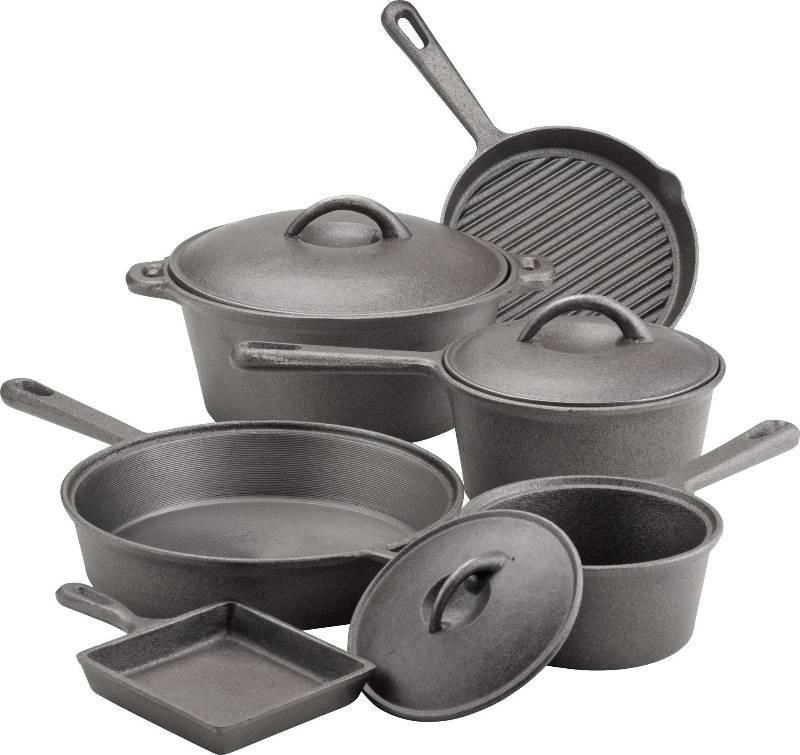 lot 198 image: ALOVE 9 PIECE CAST IRON COOKWARE SET
