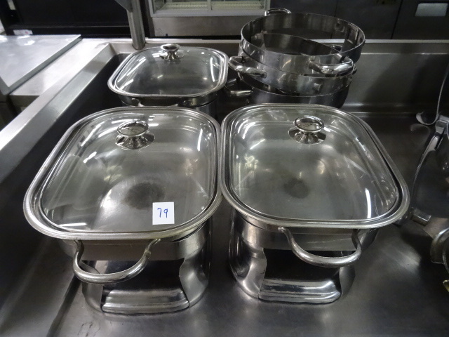 lot 79 image: 3 Chaffing Pans With Glass Lids,