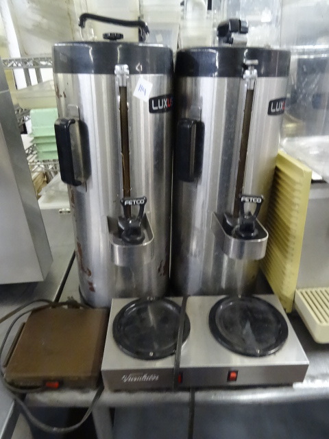 lot 114 image: 2 Coffee Dispensers 2 Coffee Pot Hot Plates