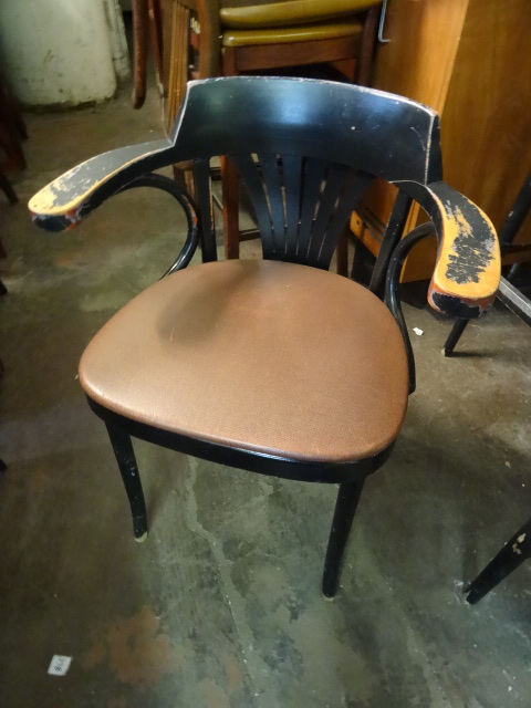 lot 243 image: 12 wood framed padded restaurant chairs.