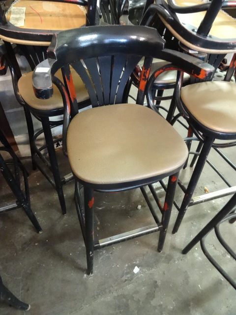 lot 246 image: 6 wood framed stools. 30 seat height