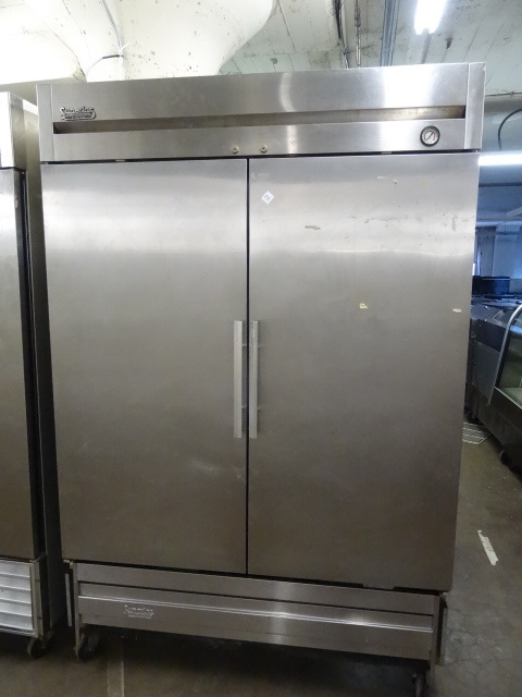 lot 277 image: True Double door stainless fridge on wheels. T-49. Untested