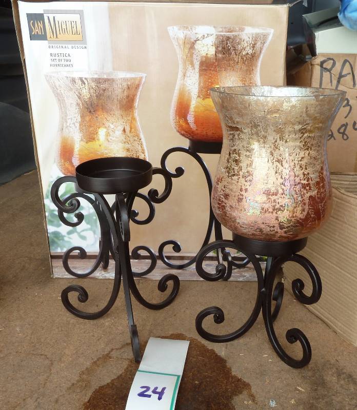 Large hurricane candle holders, abo...