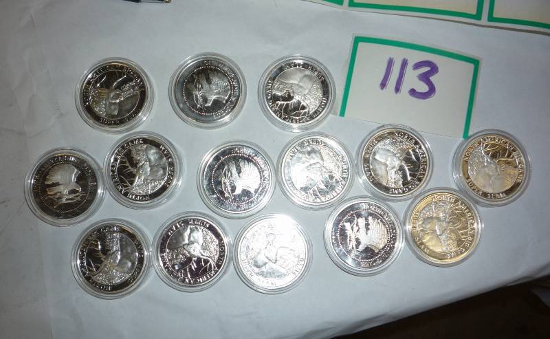 14 silver plated whitetail deer coi...