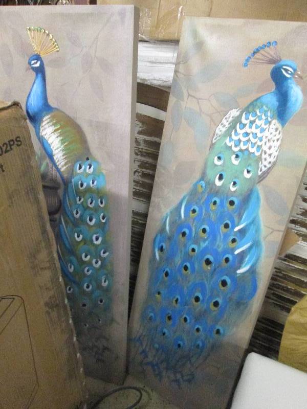 lot 58 image: Set of 2 Peacock Canvas Art open bo...