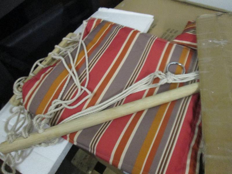 lot 111 image: Hanging Chair with Cabana-Striped P...