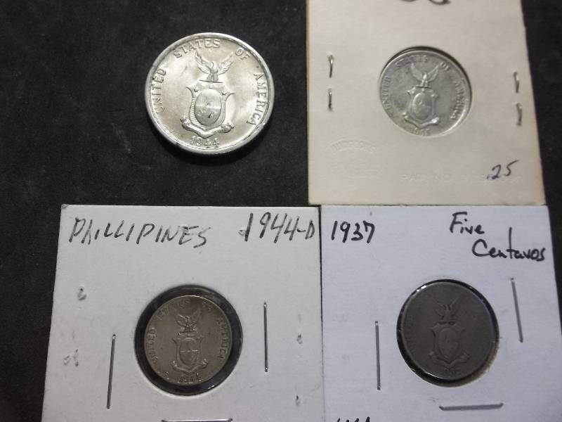 1944 S-50 Centavos, 1945-D 20 Centavos, 1944 D-10 Centavos, 1937-5 Centavos All From USA Philippines All Silver & Minted In USA
