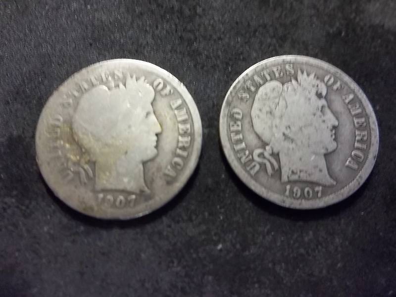 1907 D, 1907 S Barber Dimes