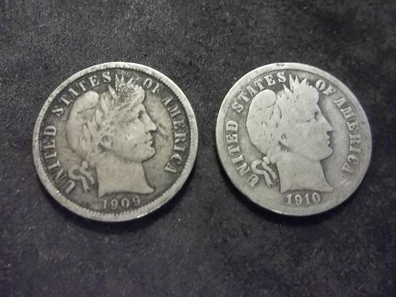 1909, 1910 Barber Dimes