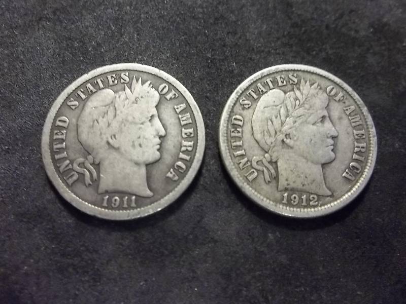 1911, 1912 Barber Dimes
