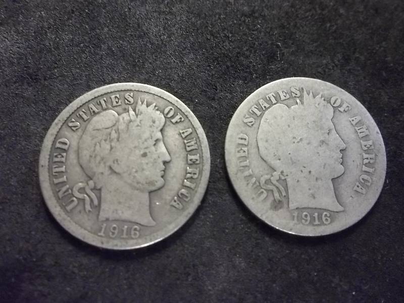 1916, 1916 S Barber Dimes