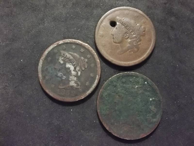 3-Large Cents 1853, 1830s, 1840s