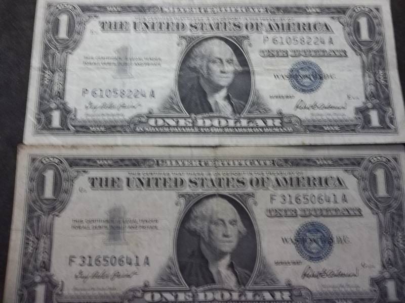 2-US One Dollar Silver Certificates Series 1957
