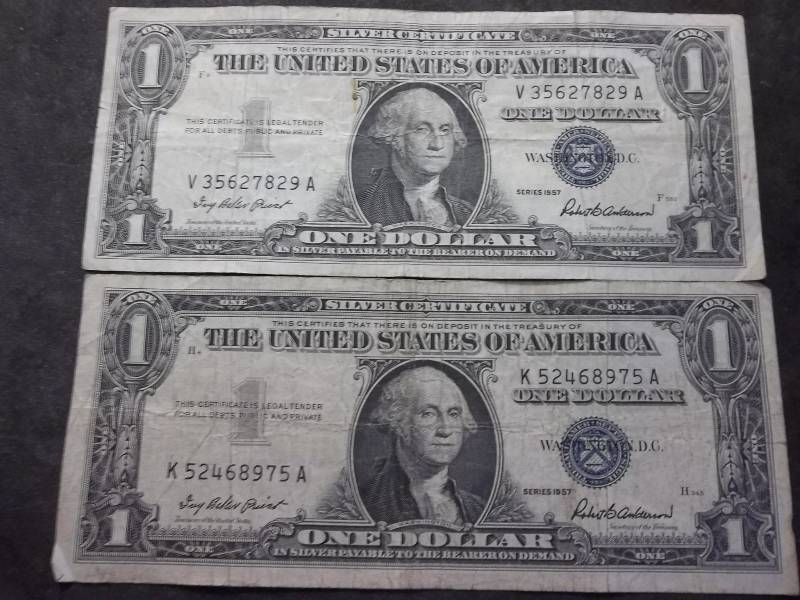 2-US One Dollar Silver Certificates Series 1957
