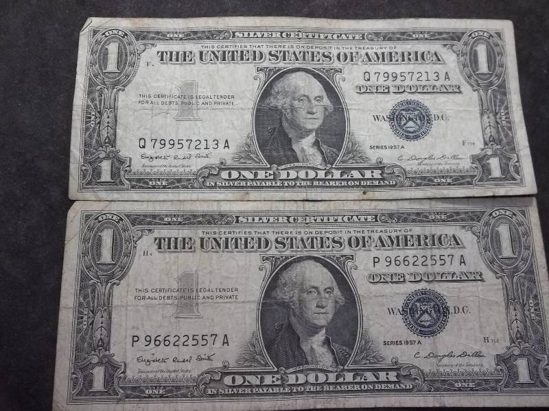 2-US One Dollar Silver Certificates Series 1957 A