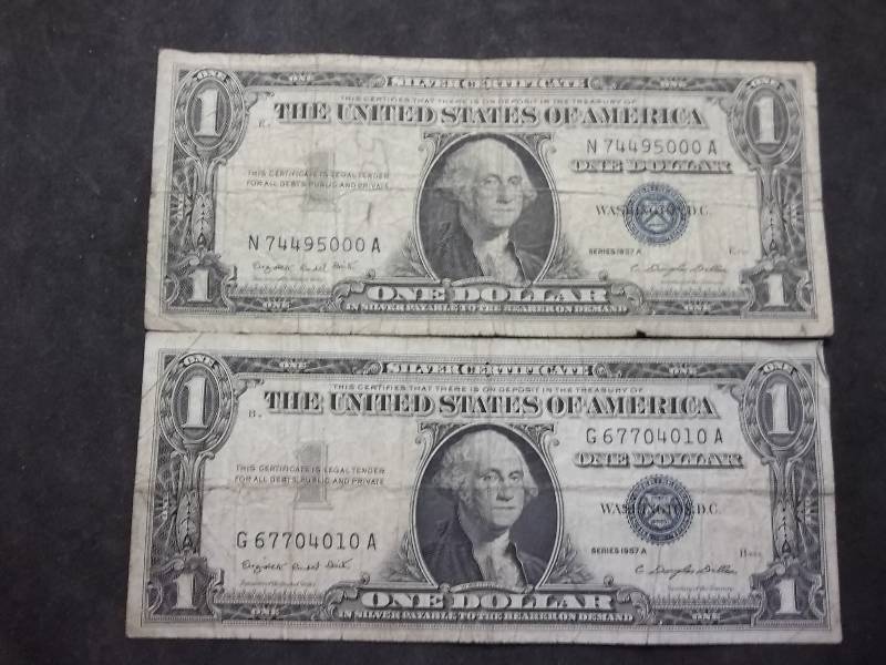 2-US One Dollar Silver Certificates Series 1957 A